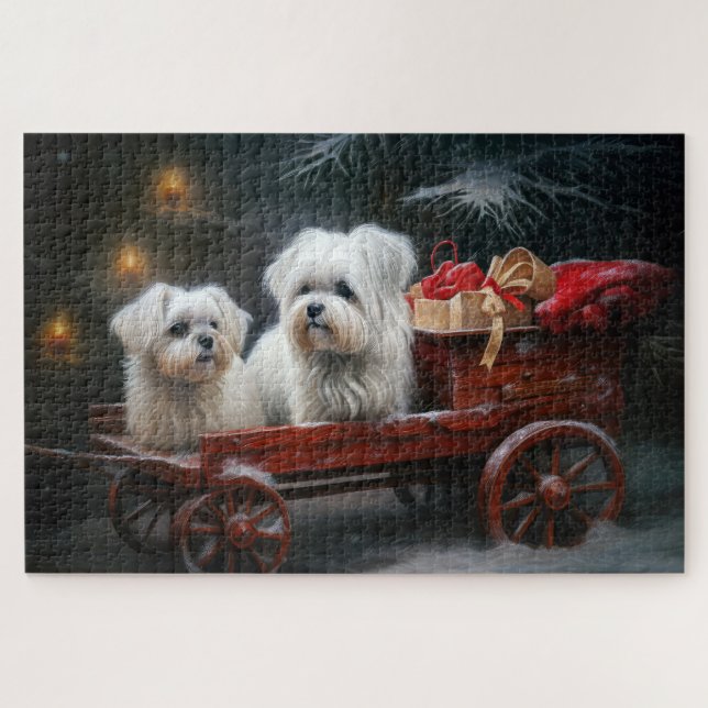 Puzzle Decoración de Navidades malteses Snowy Sleigh (Horizontal)