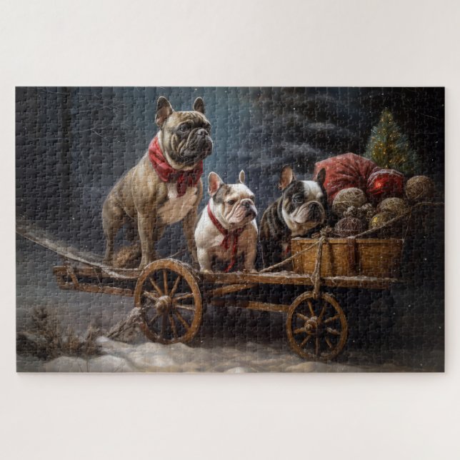 Puzzle Decoración de Navidades Snowy Sleigh Bulldog franc (Horizontal)