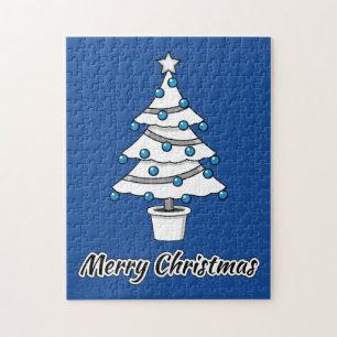 Puzzle Decoraciones azules del árbol de Navidad blanco - 