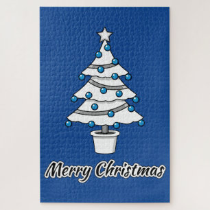 Puzzle Decoraciones azules del árbol de Navidad blanco -