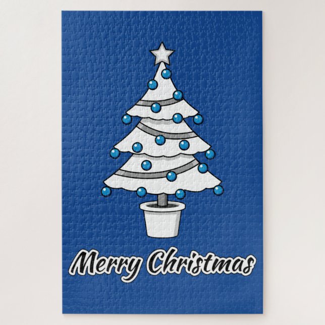 Puzzle Decoraciones azules del árbol de Navidad blanco -  (Vertical)