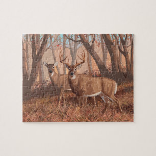 Puzzle Deer blanco en la naturaleza del estilo retro fore