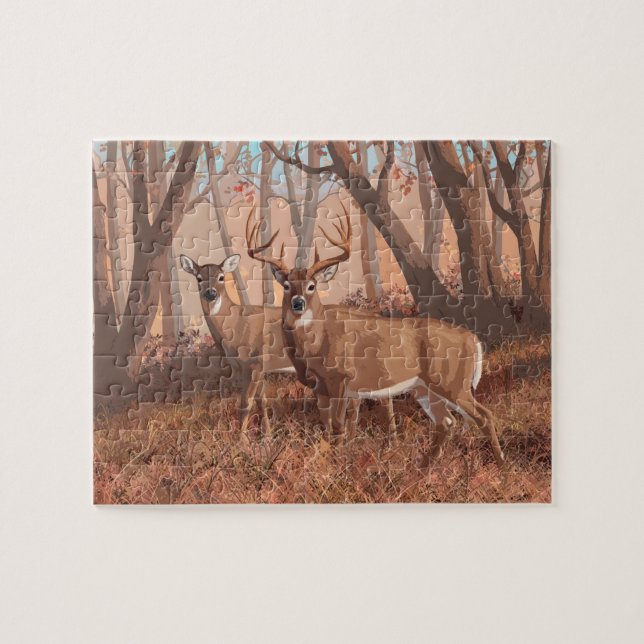 Puzzle Deer blanco en la naturaleza del estilo retro fore (Horizontal)