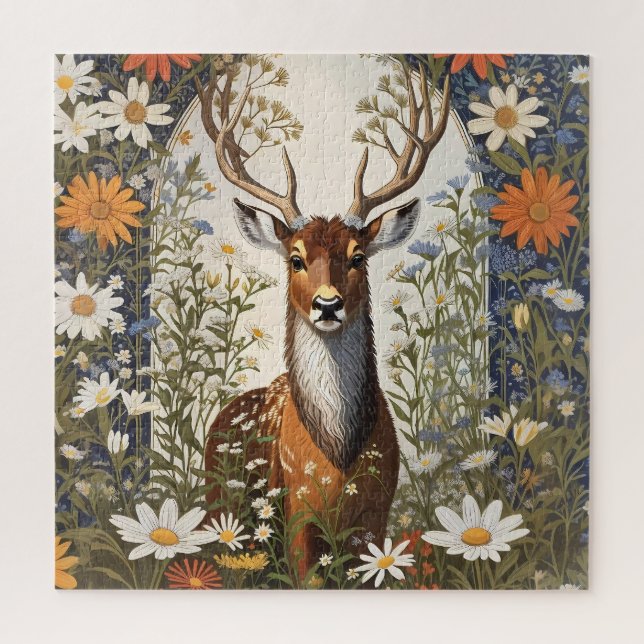 Puzzle Deer en medio de flores de margarita (Vertical)