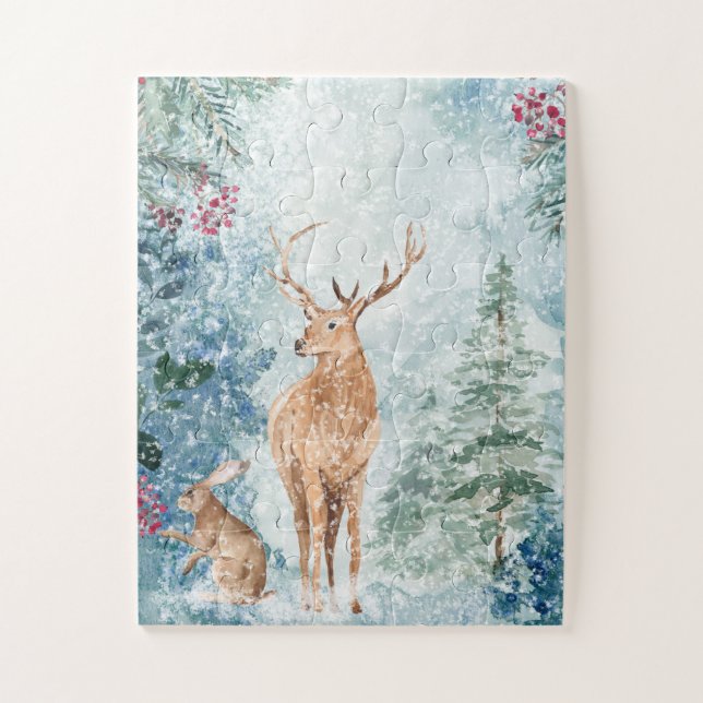 Puzzle Deer forestal de bosque de bosques de invierno (Vertical)