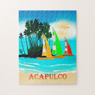 Puzzle del Poster Sun Beach Sailboat Acapulco