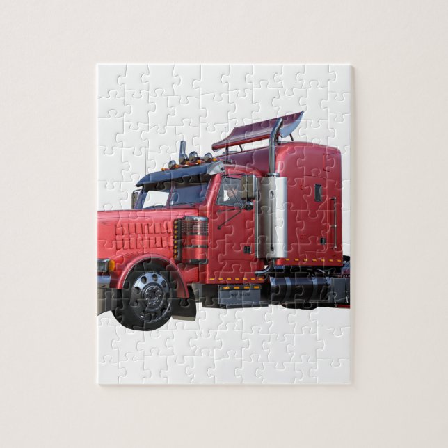 Puzzle Del rojo camión metálico de Traler del tractor (Vertical)