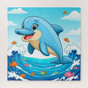Puzzle Delfín de dibujos animados lindo salpicando en agu