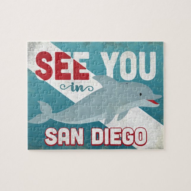 Puzzle Delfín de San Diego - Viaje retro vintage (Horizontal)