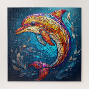 Puzzle Delfín en estilo artístico de vitral intrincado