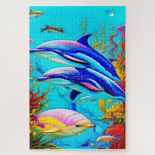 Puzzle Delfines en el océano con un hermoso diseño de arr