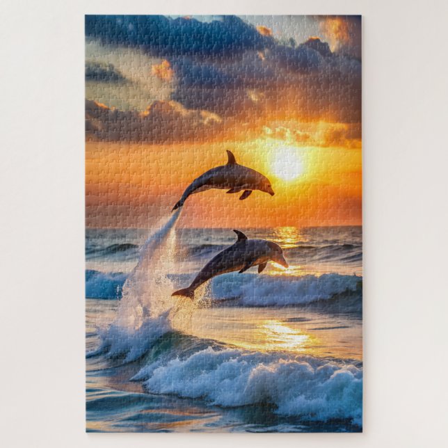 Puzzle Delfines saltando al atardecer (Vertical)