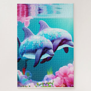 Puzzle Delfines singulares y subacuáticos florales