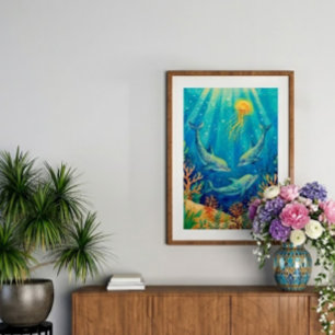Puzzle Delfines y medusas: Marina costera submarina