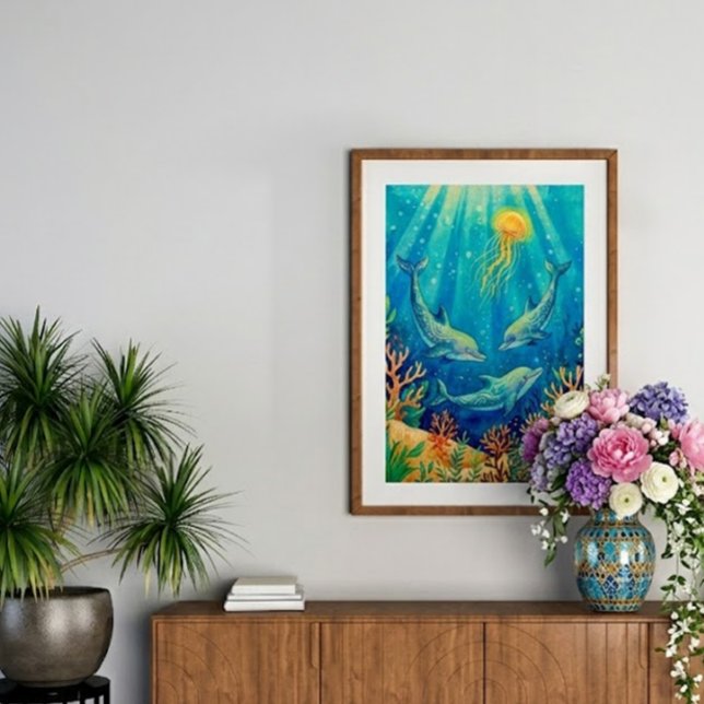 Puzzle Delfines y medusas: Marina costera submarina (Subido por el creador)