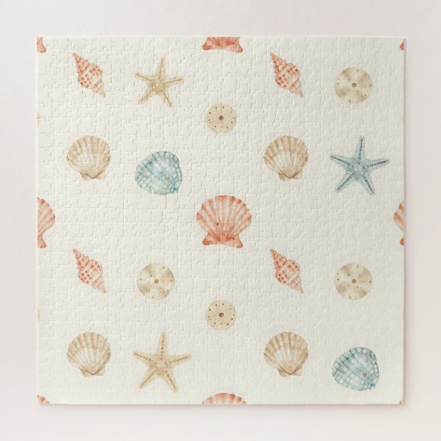 Puzzle Delicate Seashells Seamless Pattern (Vertical)