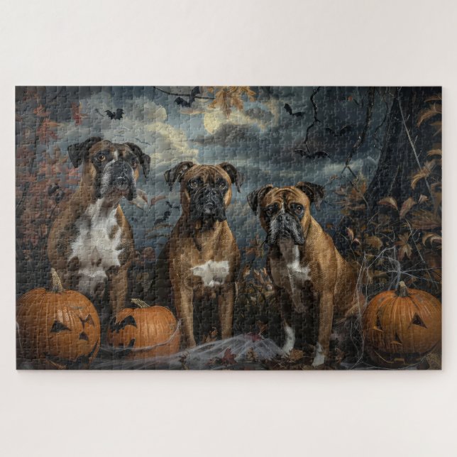 Puzzle Delicia Canina Nocturna de Halloween para Boxer (Horizontal)