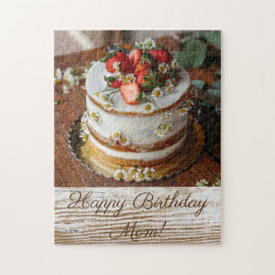 Puzzle Delicious Cake Topped with Strawberries Birthday