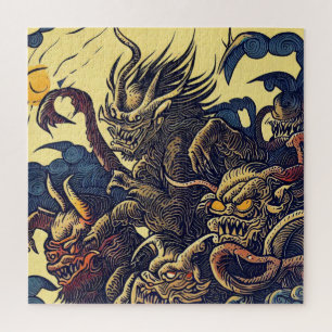 Puzzle Demonios de fantasía - Estilo Woodcut japonés (4)