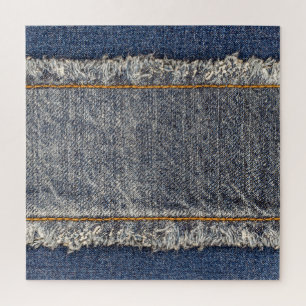 Puzzle Denim Blue Jeans: Parche doble Casual