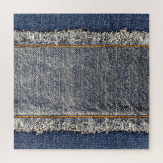 Puzzle Denim Blue Jeans: Parche doble Casual