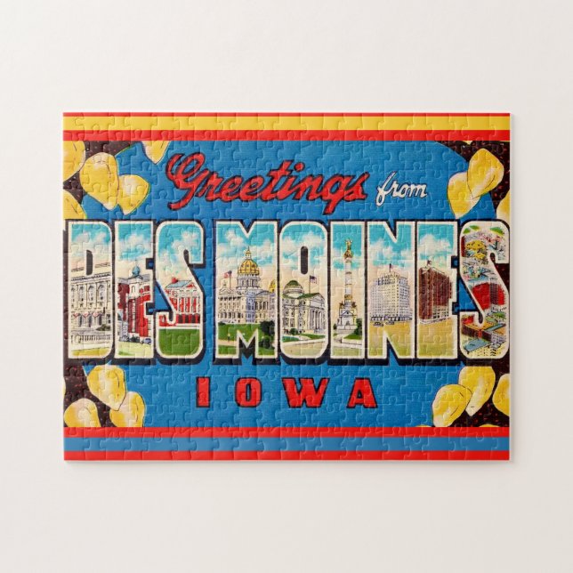 Puzzle  Des Moines Iowa Retro Postcard (Horizontal)