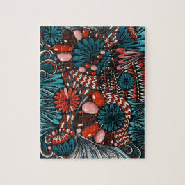 Puzzle Desafiante Zentangle Abstracto en Azul Turquesa y