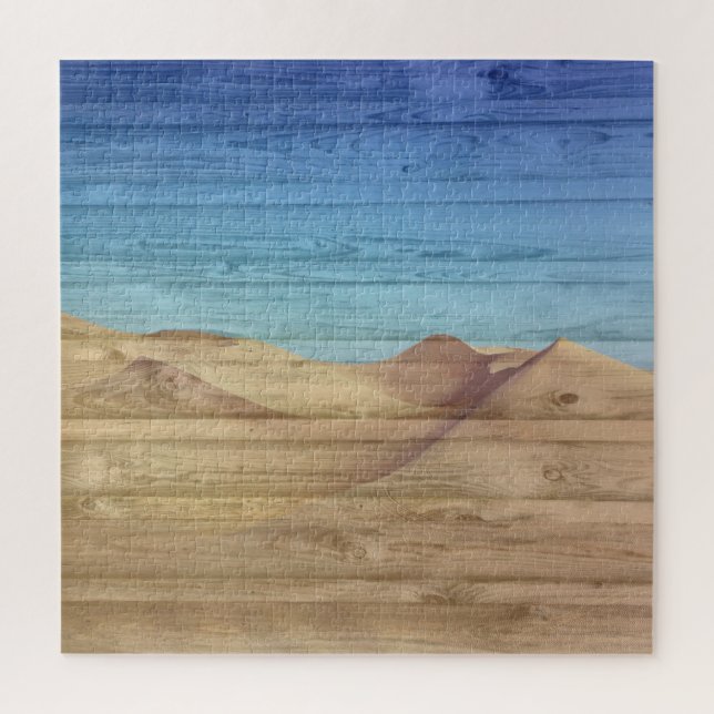 Puzzle Desert Sand Dunes Beautiful Blue Sky On Wood Grain (Vertical)