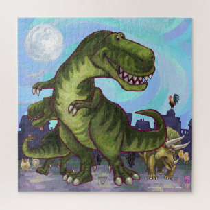 Puzzle Desfile de Animales Dinosaurios en la Ciudad