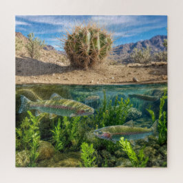Puzzle Desierto con lago subterráneo con trucha arcoíris