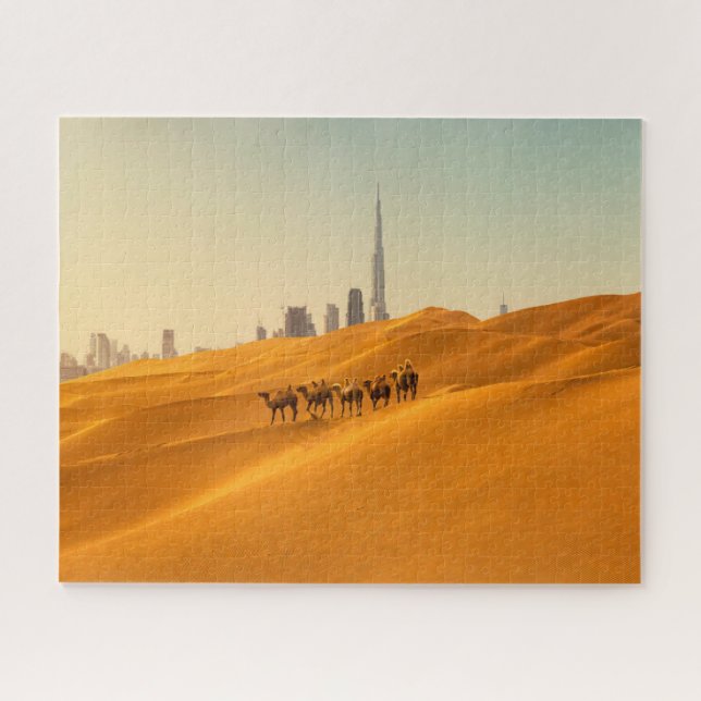 Puzzle Desiertos | Vista aérea de Dubai con camellos (Horizontal)
