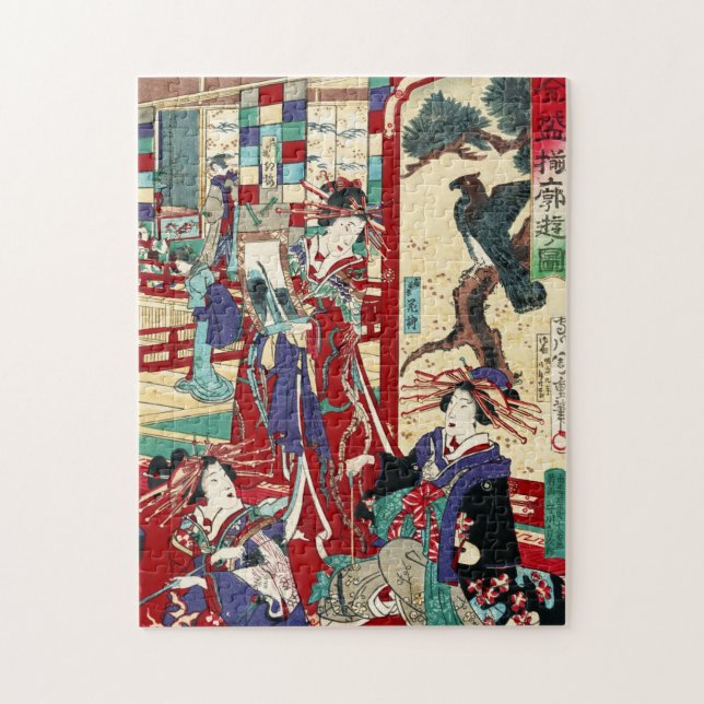 Puzzle Desplazamiento de trío de ukiyo-e geisha japonés d (Vertical)