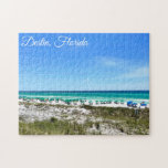 Puzzle Destin Florida Coast Beach Umbrellas Bonito Person<br><div class="desc">Este hermoso rompecabezas de playa de Destin Florida cuenta con las bonitos aguas verdes del océano de Sandestin a lo largo de la costa. sombrillas de color azul y verde azulado bonito bordean la orilla del mar en verano, frente al césped marino. Adorable guión cursivo blanco para mi ciudad costera...</div>