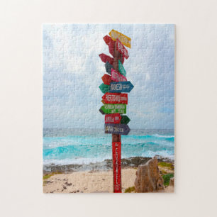 Puzzle Destination Sign Post Cozumel Beach Mexico.