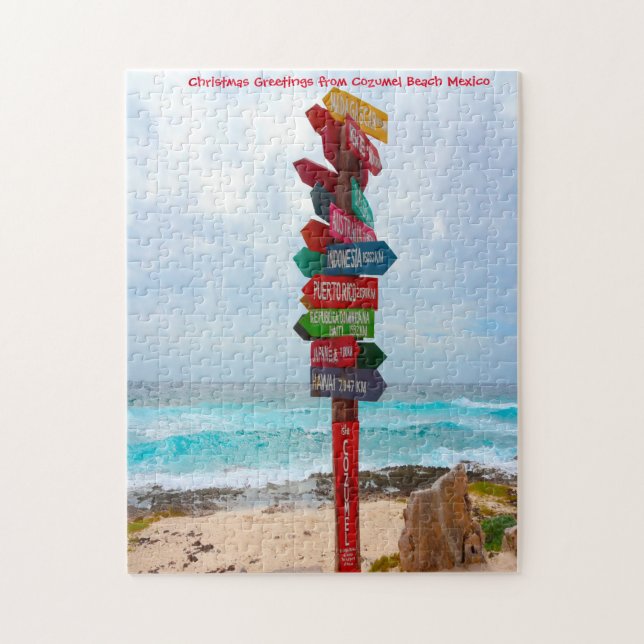 Puzzle Destination Sign Post Cozumel Beach Mexico. Jigsaw (Vertical)