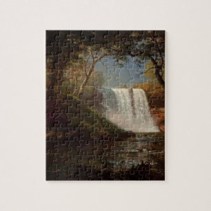 Puzzle Destino de la cascada del bosque de la pintura de 