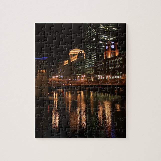 Puzzle Destino ventoso del edificio de la noche de la ciu (Vertical)