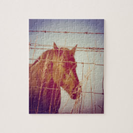 Puzzle Detrás de la cerca, caballo abstracto