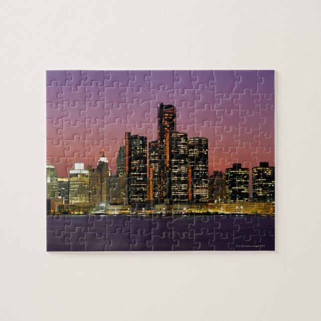Puzzle Detroit, Michigan Skyline de noche (Horizontal)