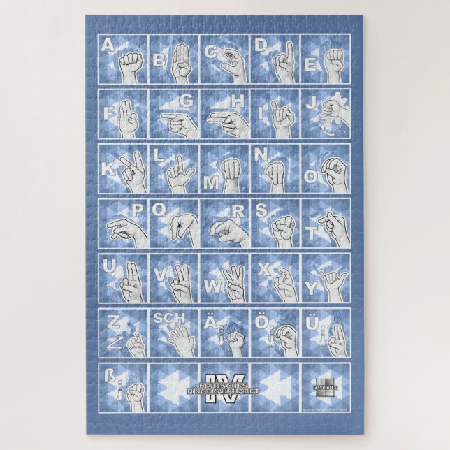 Puzzle Deutsches Fingeralphabet 4 - blau / (Vertical)