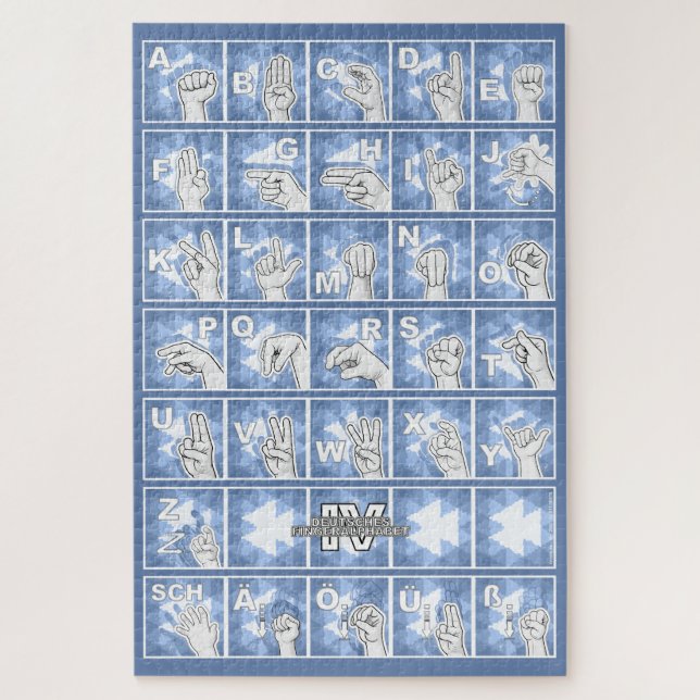 Puzzle Deutsches Fingeralphabet 4 - blau / (Vertical)