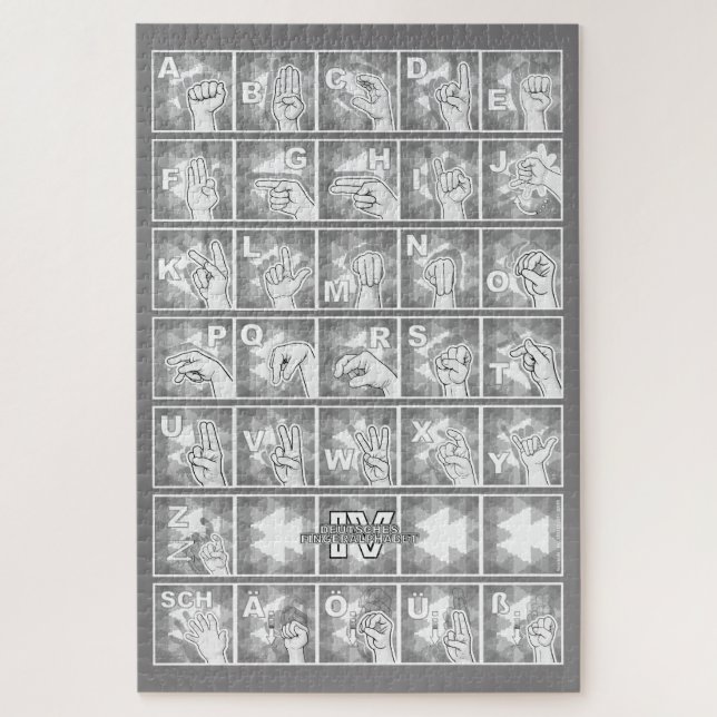 Puzzle Deutsches Fingeralphabet 4 - grau / (Vertical)