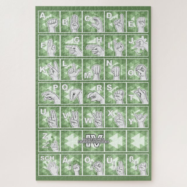 Puzzle Deutsches Fingeralphabet 4 - grün / (Vertical)