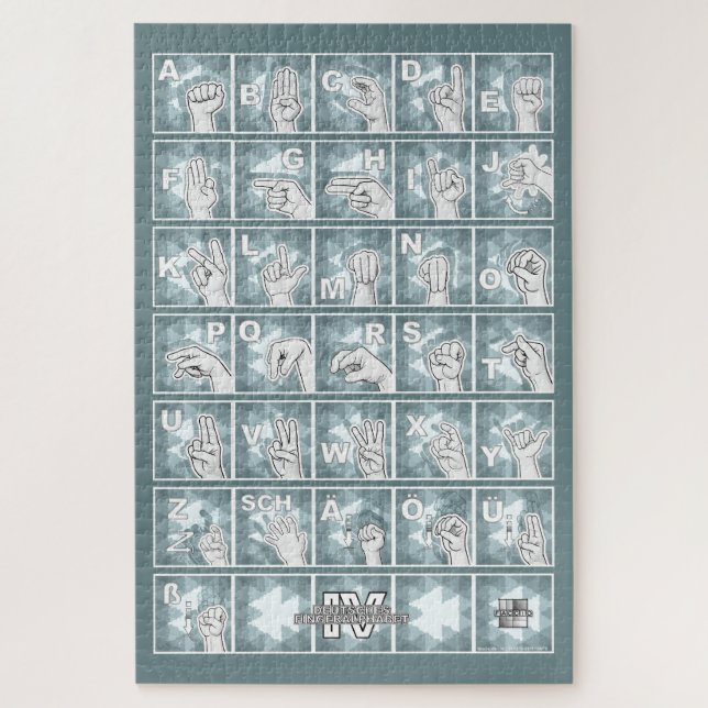 Puzzle Deutsches Fingeralphabet 4 - petrolgrau / (Vertical)
