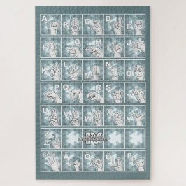 Puzzle Deutsches Fingeralphabet 4 - petrolgrau /