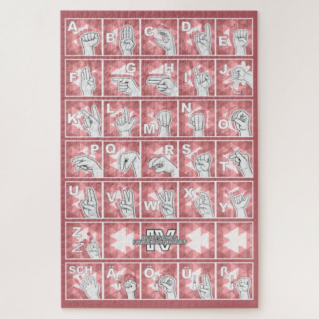 Puzzle Deutsches Fingeralphabet 4 - rot / (Vertical)