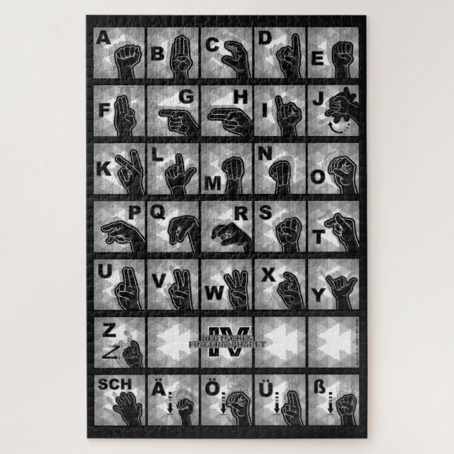 Puzzle Deutsches Fingeralphabet 4 - schwarz / (Vertical)
