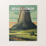 Puzzle Devils Tower Monumento Nacional Viaje Arte Vintage<br><div class="desc">Diseño vectorial del Monumento Nacional Devils Tower. Es una nalga compuesta de roca igneosa en el Bear Lodge Ranger District de las Colinas Negras.</div>