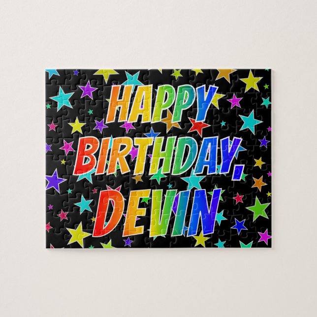 Puzzle "DEVIN" Nombre, Diversión "FELIZ CUMPLEAÑOS" (Horizontal)