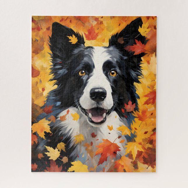 Puzzle Día de Acción de Gracias de otoño de Border Collie (Vertical)